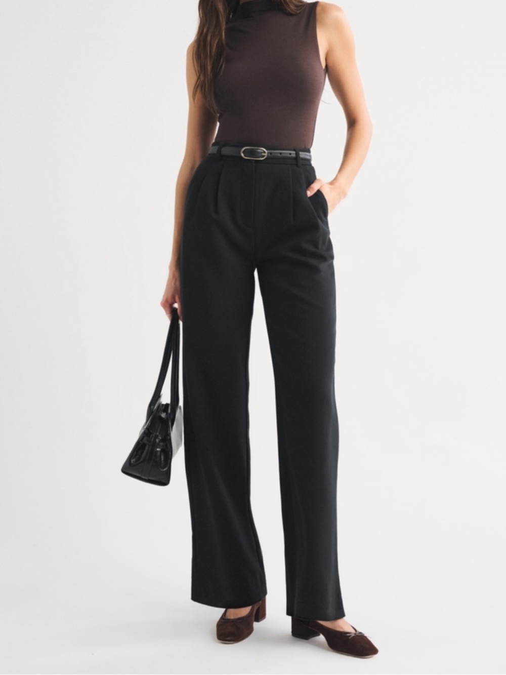 Abercrombie & Fitch Sloane Tailored Wide Leg Pant - in TAUPE/ TAN
